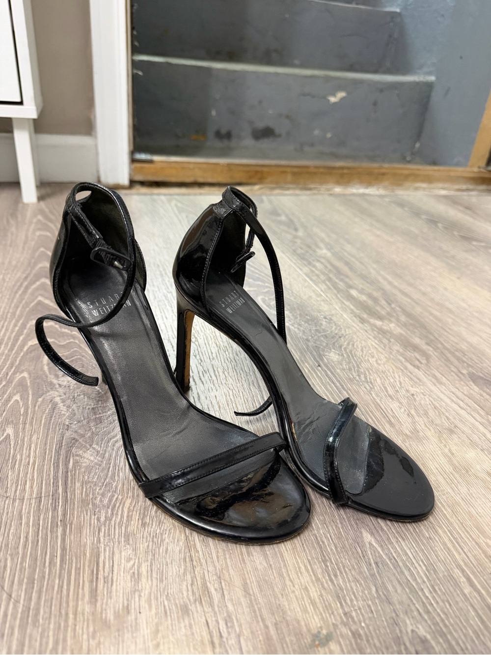 Stuart Weitzman Black Patent Leather Ankle Strap Heels Size 6